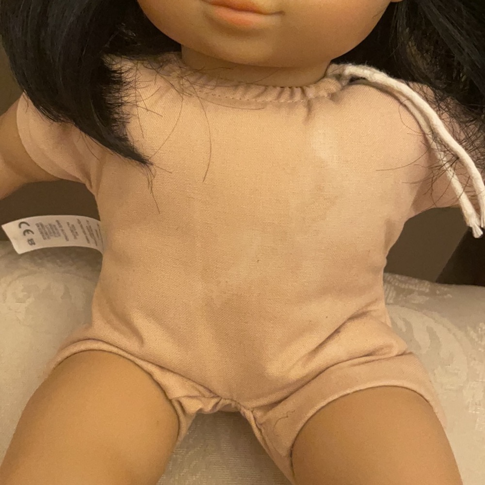 American Girl Bitty Baby doll with black hair, dark brown eyes, marker on face - Picture 7 of 9